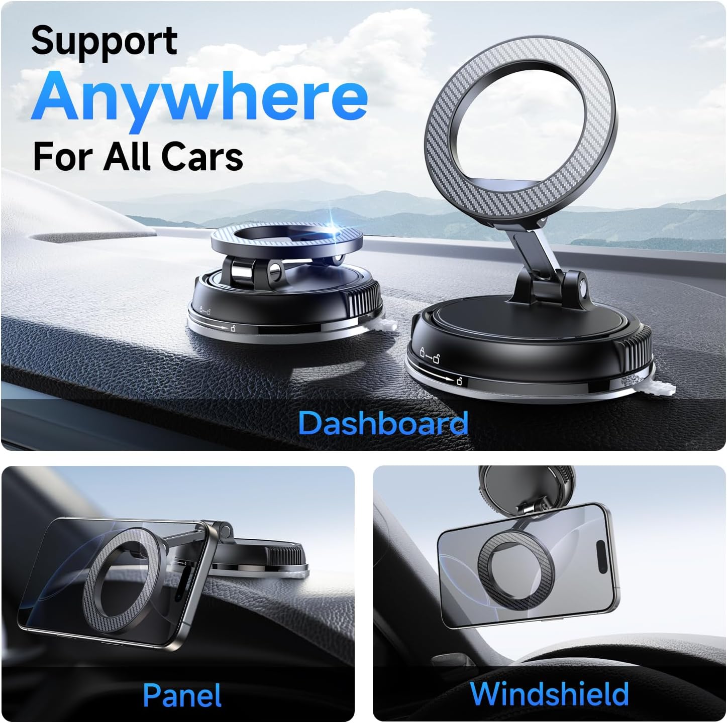 GripHalo™ 360° Desktop & Car Ring Stand – Universal Magnetic Phone Holder
